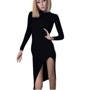 Wilfred Aritzia Ribbed Knit Body Con Dress Midi High Slit Turtleneck Edgy XXS
